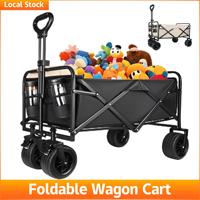 Wagon Cart Foldable Large Capacity Bag Camping Cart Thicked Wheels Collapsible Telescopic Handle Shopping Trolley for Groceries