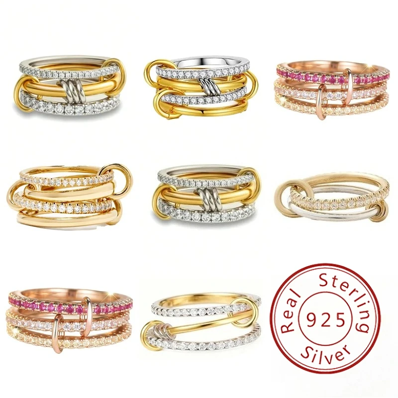 925 Sterling Silver Luxury Multiple Levels Of Interlocking Zircon Ring For Women Daily Life Fashion High Quality Fine Jewelry