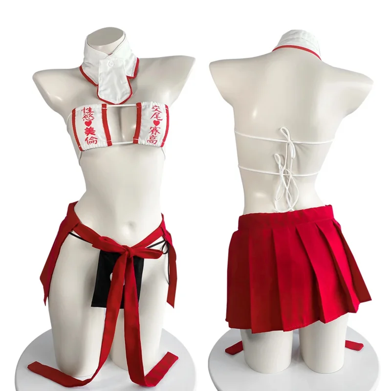 

2025 New Sexy Japanese Kimono Suit Cosplay Costume Anime Hollow Underwear Backless Nightgown Japan Shrine Witch Role Play Linger
