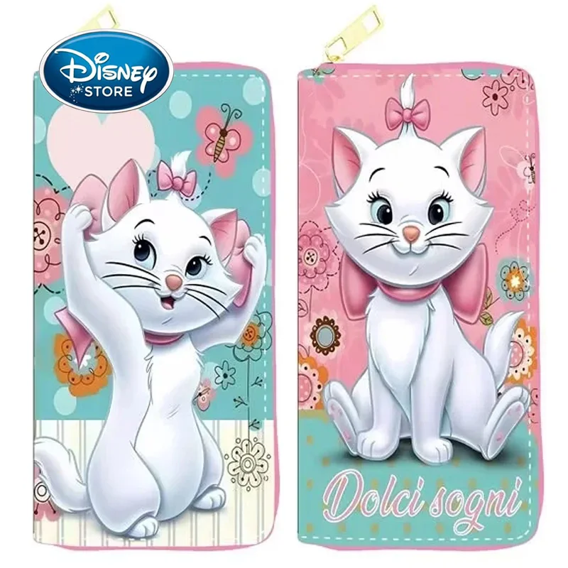 Disney The Aristocats Wallet Cartoon Mary Cat Women Leather Zip Around Wallet Girl Long Purse Credit Card Bag