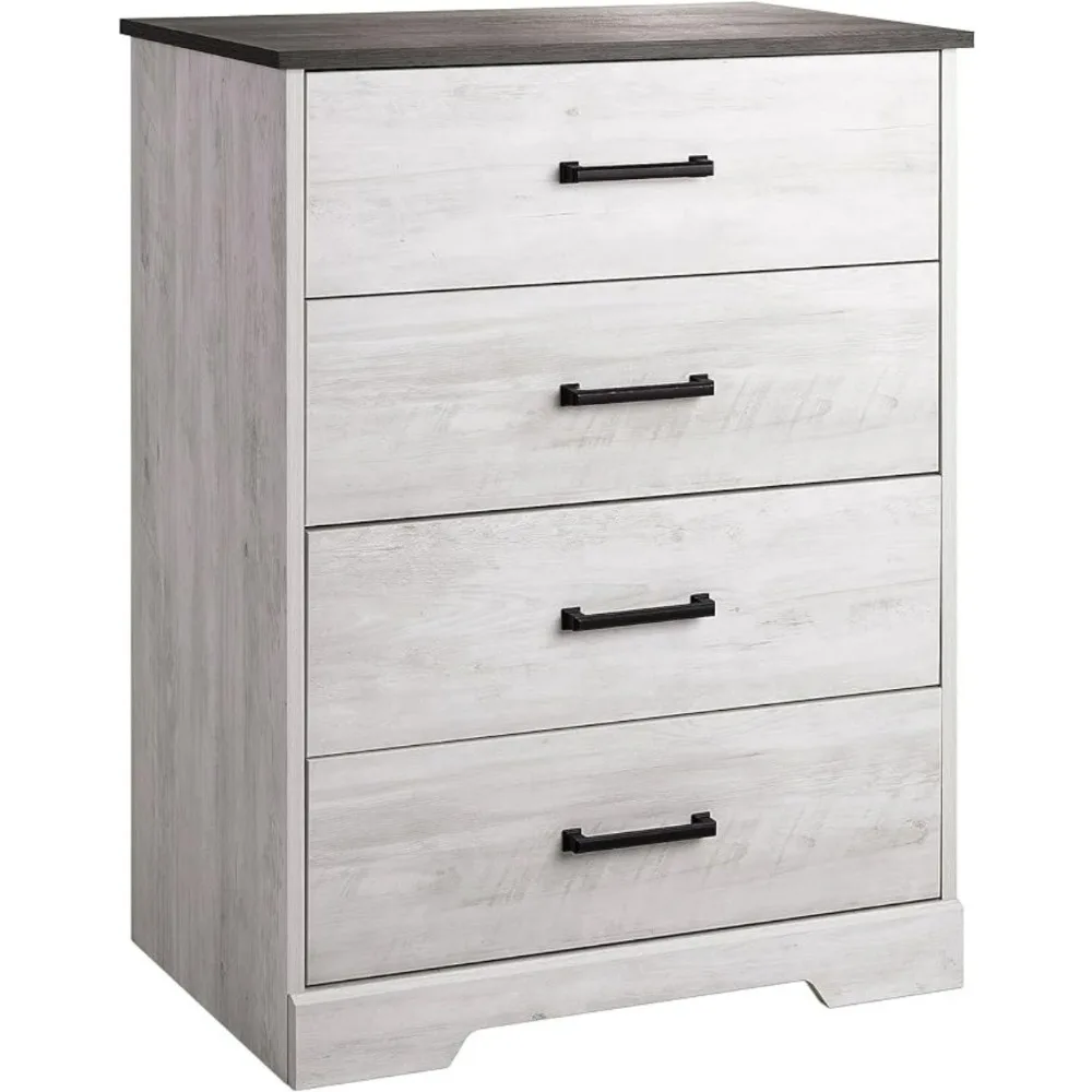 

Rustic Ridge Farmhouse Chest with 4 Storage Drawers, 18.25in X 27.5in X 35.5in, White, Wooden Bedroom Dresser