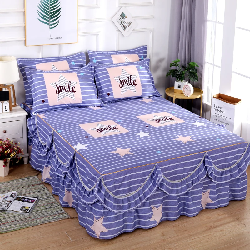 Bed Skirt Pillowcase 3-piece Set Dust  Anti Slip Big Wave Lace Bedspread Beautiful 1.5/1.8/2m Mattress Decorate Protective Cover