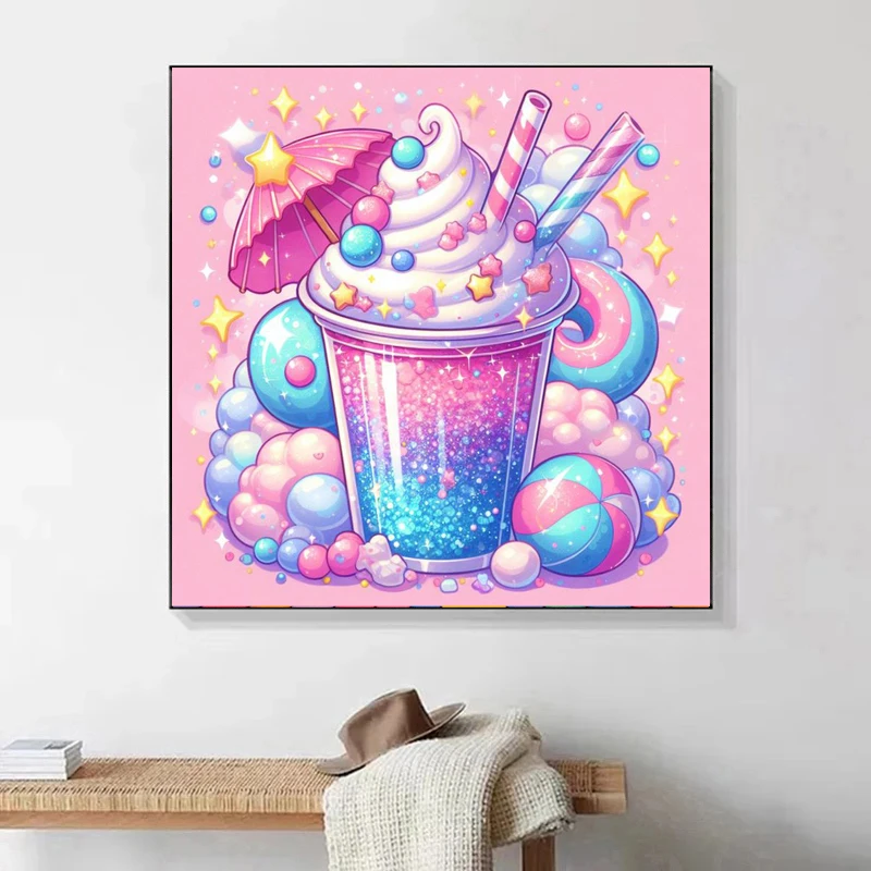 Donut 5D Fairy Dust Diamond Painting Kit Ice Cream Diamond Mosaic Food Dessert Crystal Embroidery DIY Rhinestone Home Decor Gift