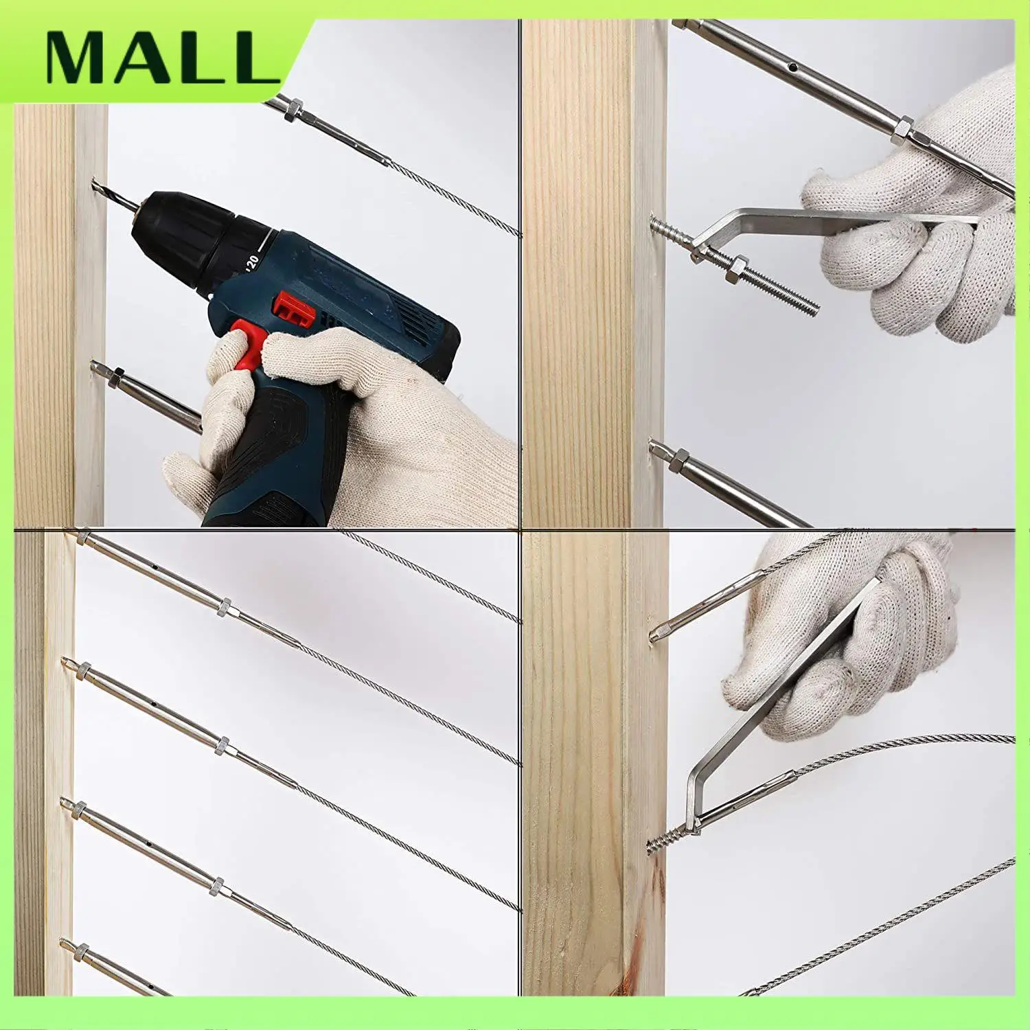 MALL 10 Pairs Lag Screw Swage Turnbuckle Tensioner And Lag Screw Stud Fitting For 1/8Inch Cable Deck Railing Kit