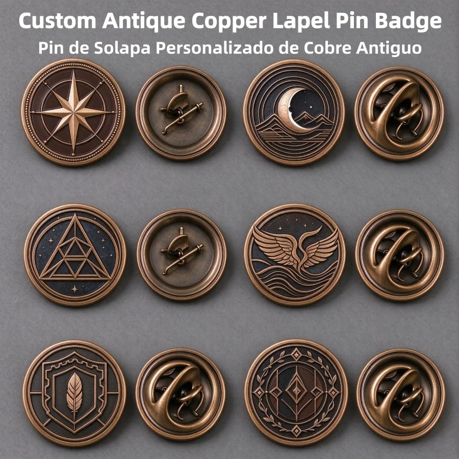 Custom Antique Copper Lapel Pin Badge Metal Commemorative Badge Set Personalized Custom Lapel Pin Brooch Memorial Badge