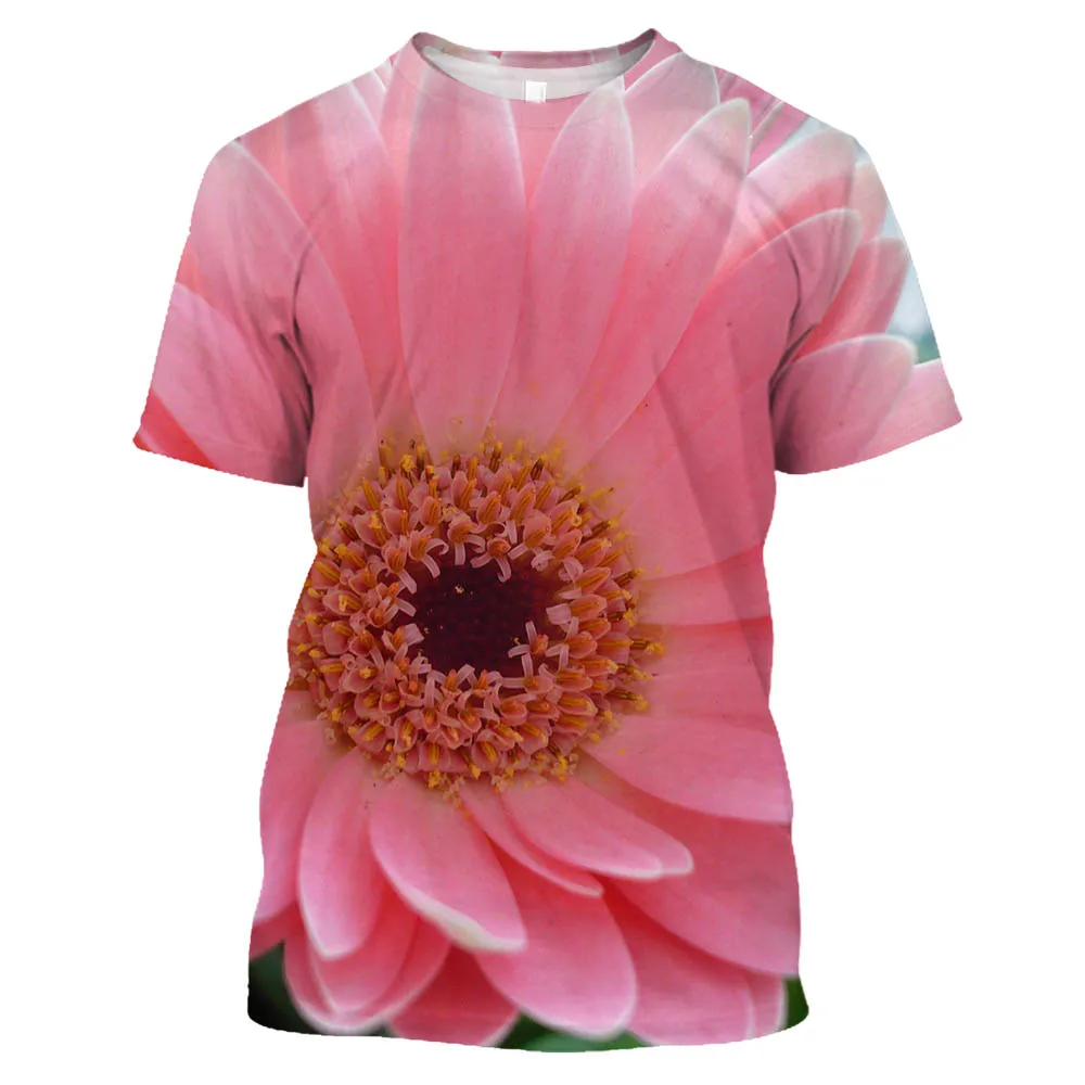

Summer Men's Pink Flowers Simple Printed Pattern 3d Printed O Collar Short Sleeve T-Shirt Fashion Fun Plus Size Loose Pullover