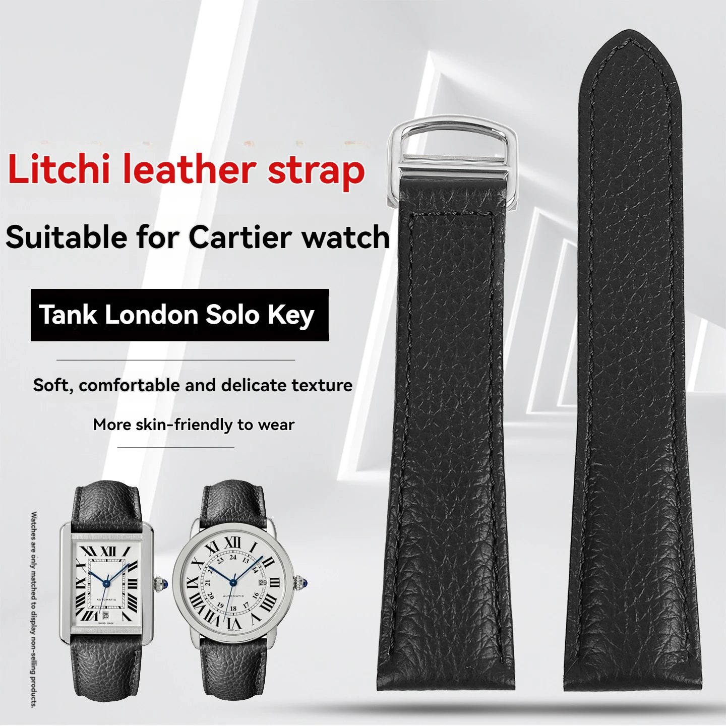 Genuine Leather Watch Strap For Cartier Tank Must London Solo Cowhide Band Folding Buckle 17 18 20 22mm Leather watchband belt
