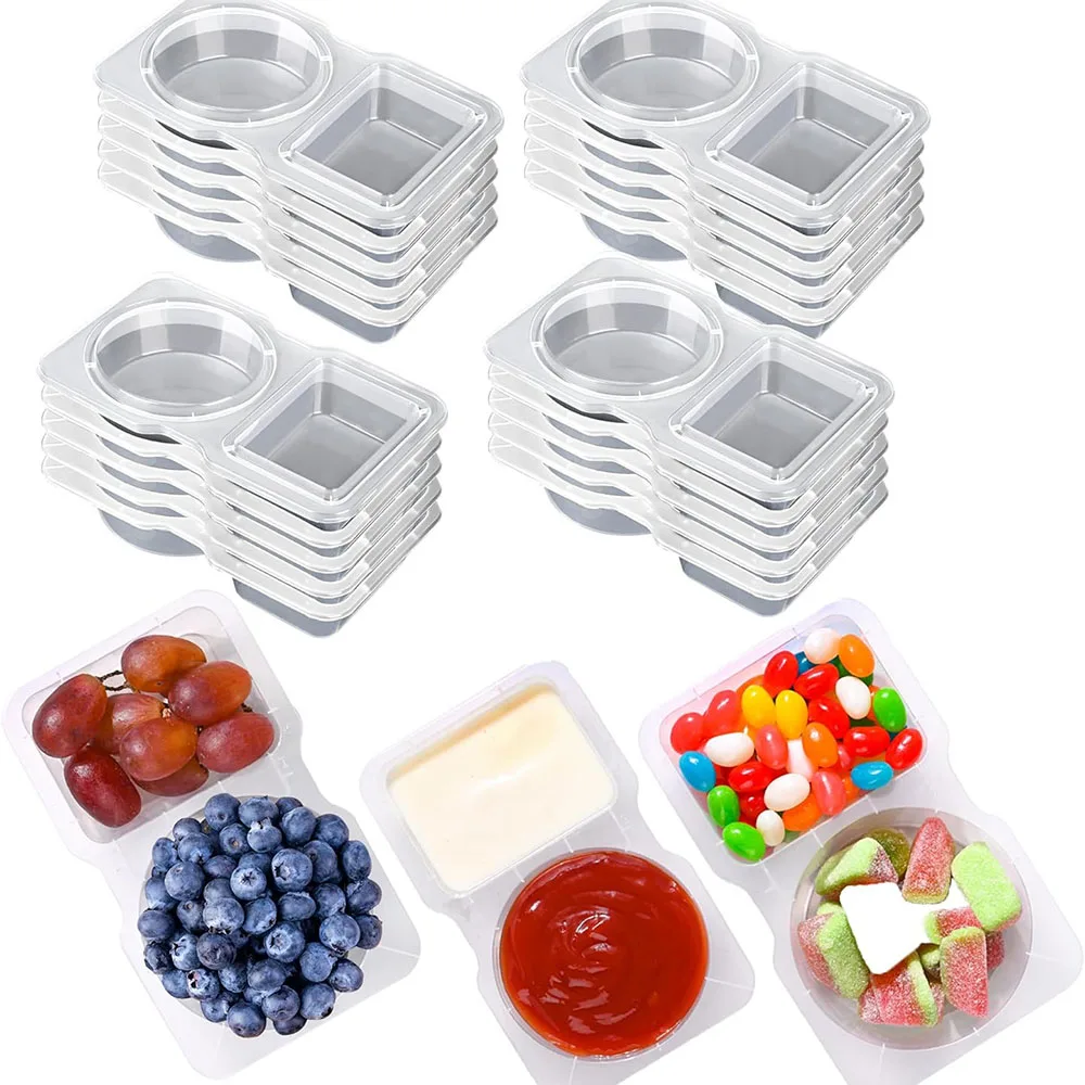 Double Compartment Condiment Container Reusable Snack Container 2 Condiment Containers With Lids Snack Pack Container