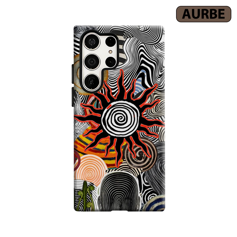 Op Art Spiral Sun Phone Case for Samsung Galaxy S26 S25 Ultra S24 S23 Ultra Plus Shockproof Double Layer Tough Back Cover