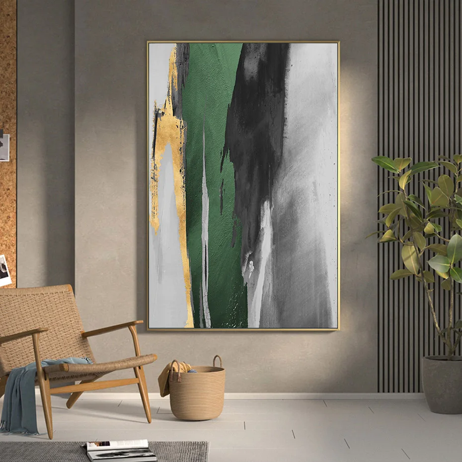 

Modern Gold Green Oil Painting Canvas Abstract Posters Minimalist Wall Art Print Pictures Living Room Interior Home Decoration