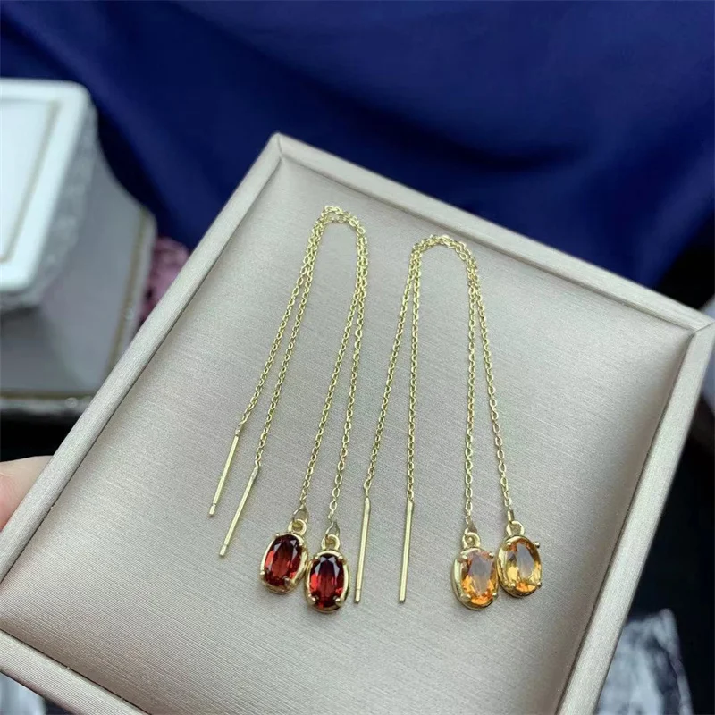 

18K Yellow Gold Original 925 Sterling Silver Drop Garnet Earrings for Women Citrine with Certificate