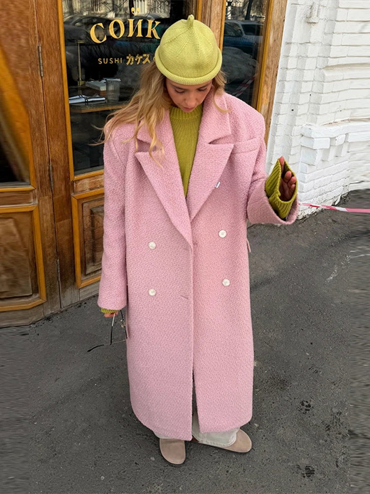 Turn-down Collar Vintage Long Women's Overcoat Double Breasted Elegant High Street 2026 Autumn Winter Fashion Casual Streetwear