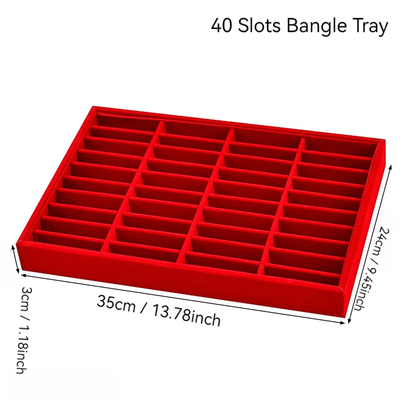 Red Velvet Multi-Hook Jewelry Tray, Large Capacity