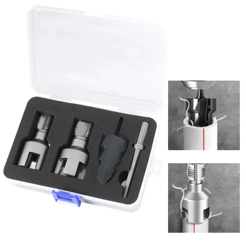 Electric Drill PVC Pipe Threader Kit DN15 DN20 Water Pipe Thread Opener PPR Internal External Pipe Thread Cutting Tool Drill Bit