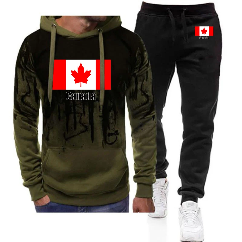 

Men's Canada Flag Logo Print 2026 Spring And Autumn Football Team Sweatshirt Fashion Hoodies Leisure Long Pants Suits