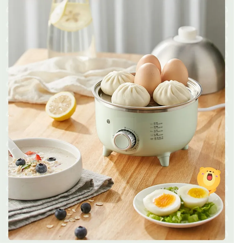 220v Electric Egg Cooker Stainless Steel Mini Food Steaming Cooking Pot Machine Household Egg Boiler Machine Multi Cooker