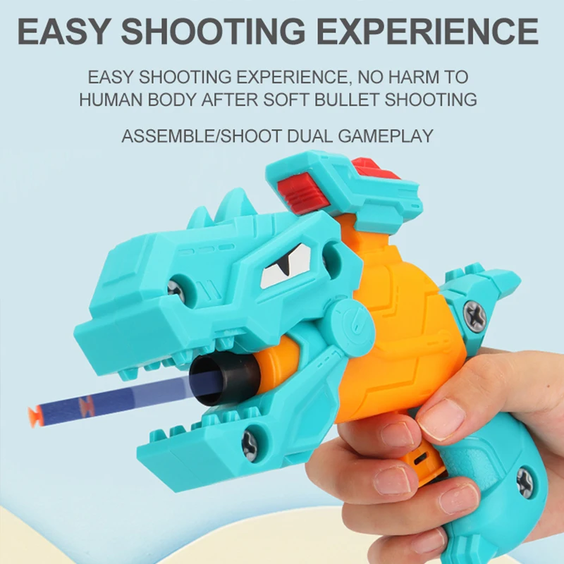 

EPT Diy Assembled Dinosaur Shooting Foam Gun Toy Plastic Soft Bullet Play Toy Dinosaur Shooting Target Game Boys and Children