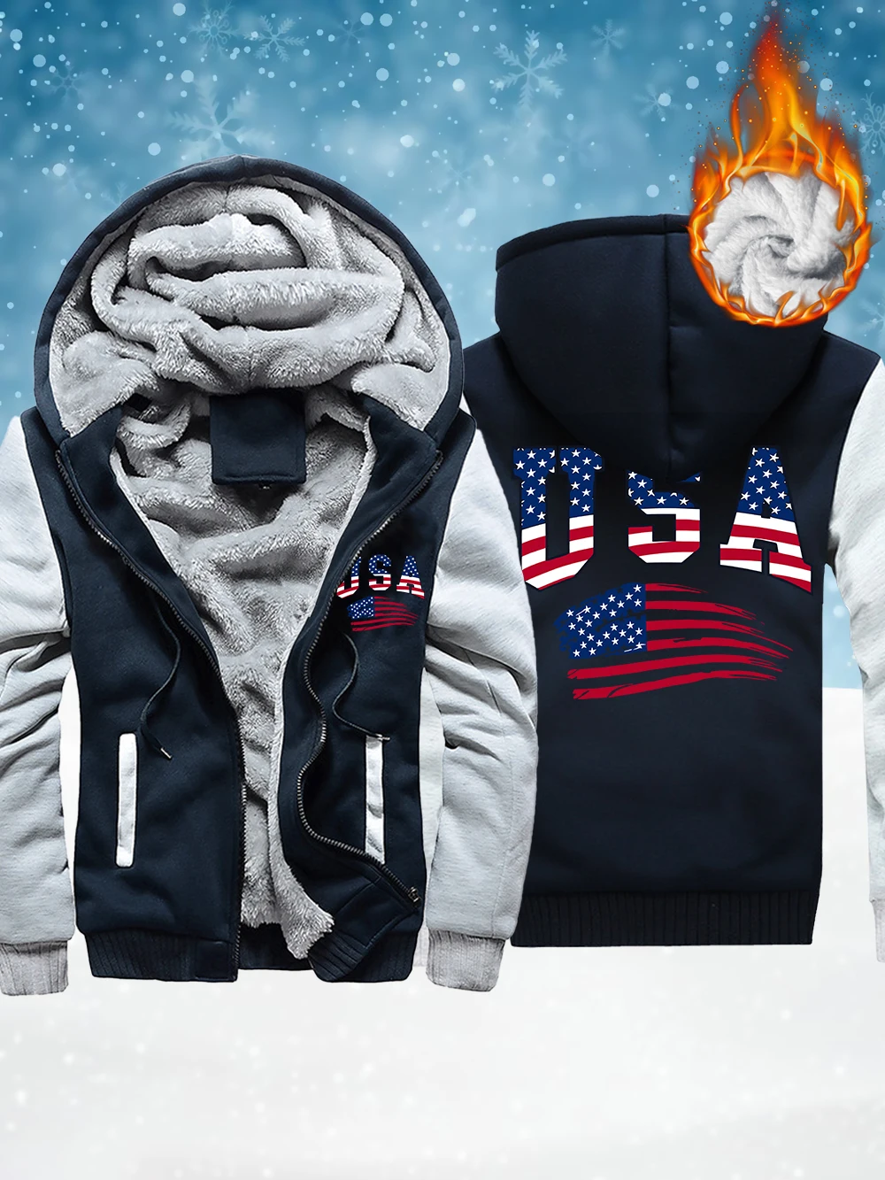 

Мужские пальто на молнии с принтом флага США, Америки, зимние флисовые теплые утепленные куртки, ветрозащитная термоверхняя одежда, повседневные мужские топы