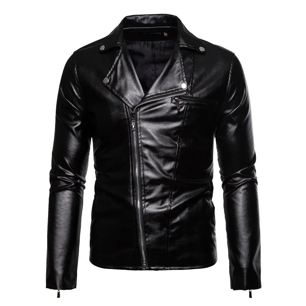 

Brand Clothing Mens Leather Jacket Autumn Winter New Style Men's Motorcycle Leather Garment Multi-zipper Lapel Brief Design 3XL