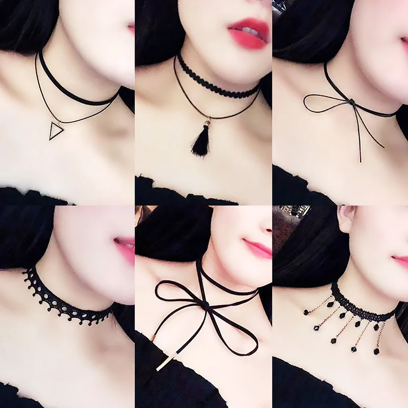 Women Fashion Velvet Choker Necklace Clavicle Chain Vintage Sexy Lace Necklace with Pendants Gothic Girl Neck Jewelry Accessory