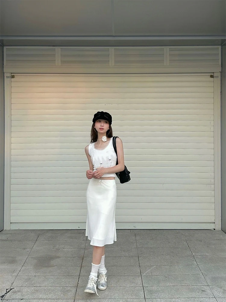 Weißer Spitzenbesatz mit niedriger Taille und f-Rock für Damen, Frühling und Sommer, reines Verlangen, sexy kleiner Knoten, Lotus-Le-Wickel-Mittelrock