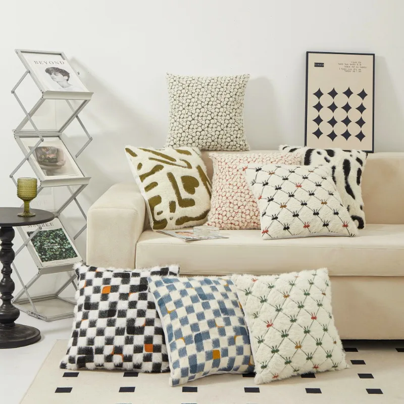 

Plush Stone Pattern Letter Bow Square Autumn and Winter Simple and Cute Nordic Geometric Pillowcase