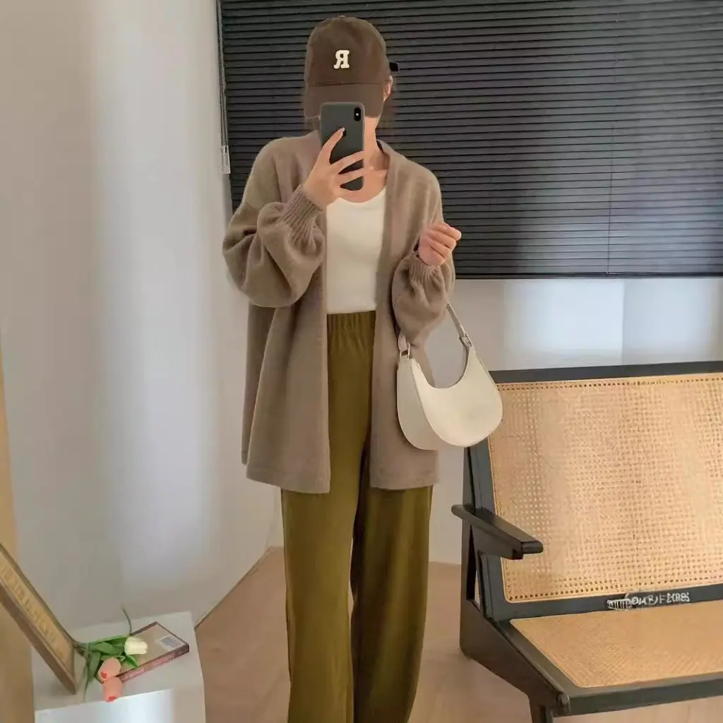 

Women's Knitted Cardigan Loose Korean Style Simple Slimming Autumn Winter Coat Lazy Style Sweater Jacket