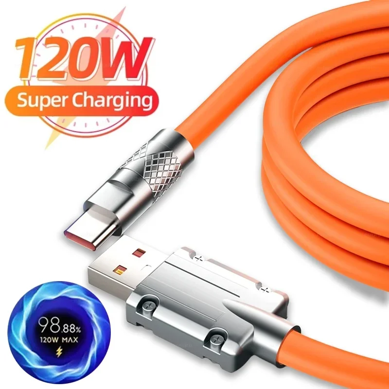 Cable USB tipo C de silicona líquida para móvil, cargador superrápido de 120W y 6A para Huawei, Samsung, Xiaomi y Google