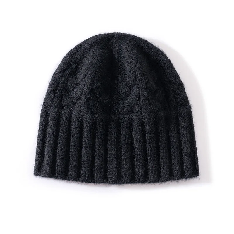 100% hochwertige Kaschmirmütze für Damen, weiche, warme Wintermütze, gestrickte, lässige Outdoor-Mütze in Unifarbe mit geripptem Twist-Muster. – Detail 19