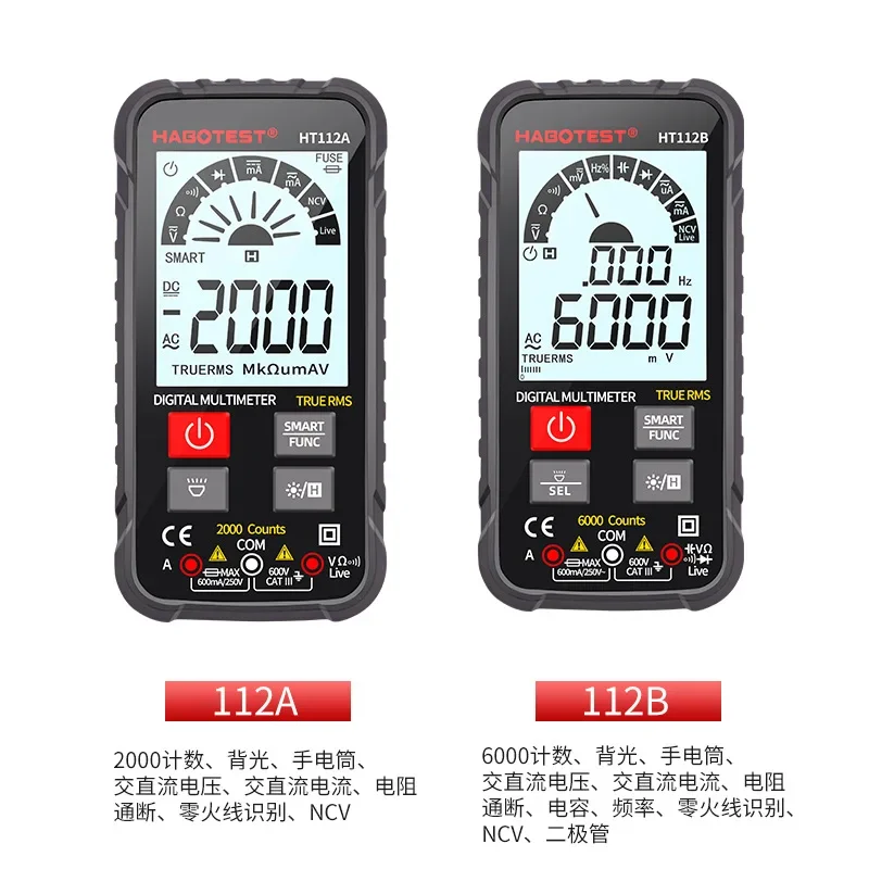 HABOTEST HT112B Digital Smart Multimeter Auto Range DMM Voltmeter True RMS NCV Voltage Meter 4000 Counts Smart Multitester HT112