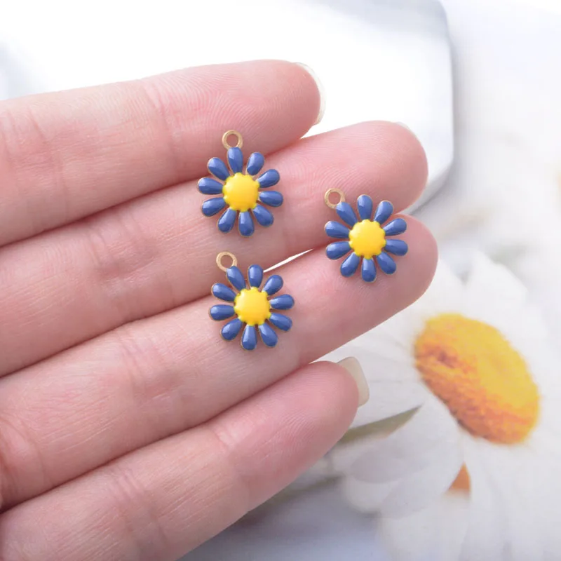 10 Stück Kupfer-Charms mit beidseitiger Emaille-Blumenverzierung, Öltropfen-Design, kleine Anhänger für Ohrringe, Halsketten, Armbänder, DIY-Schmuckdekoration – Detail 6