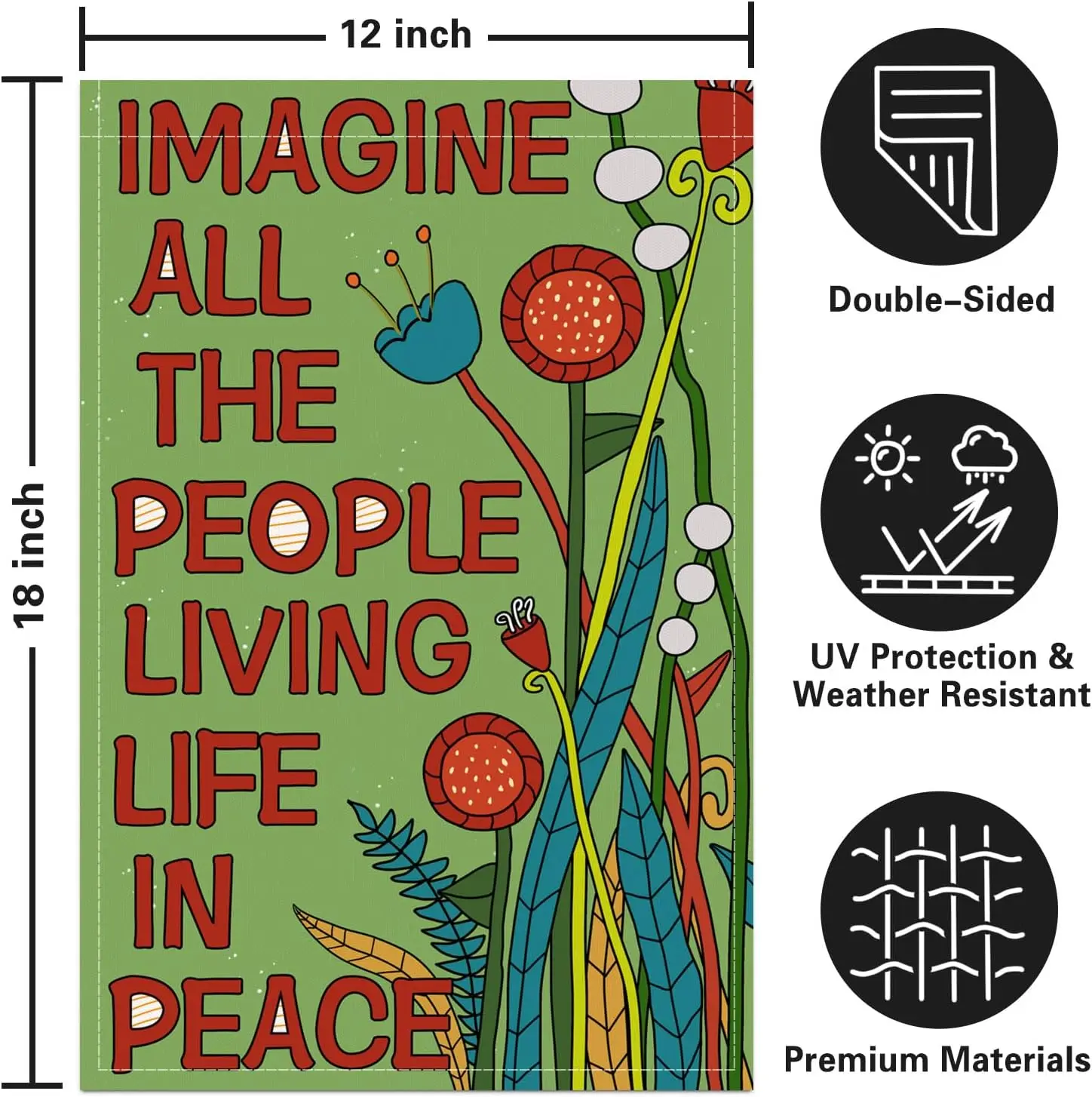 Garden Flag Imagine All the People Living Life in Peace Spring Summer Autumn Flag Double Sided Polyester Vertical Garden Yard Fl