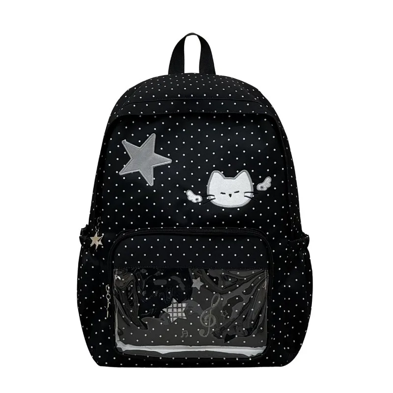 Korean Dot Kawaii Nylon Backpack Star Cat Embroidery Cute Rucksack Mori Girl Anime-Inspired Ita Bags Campus Students Schoolbags