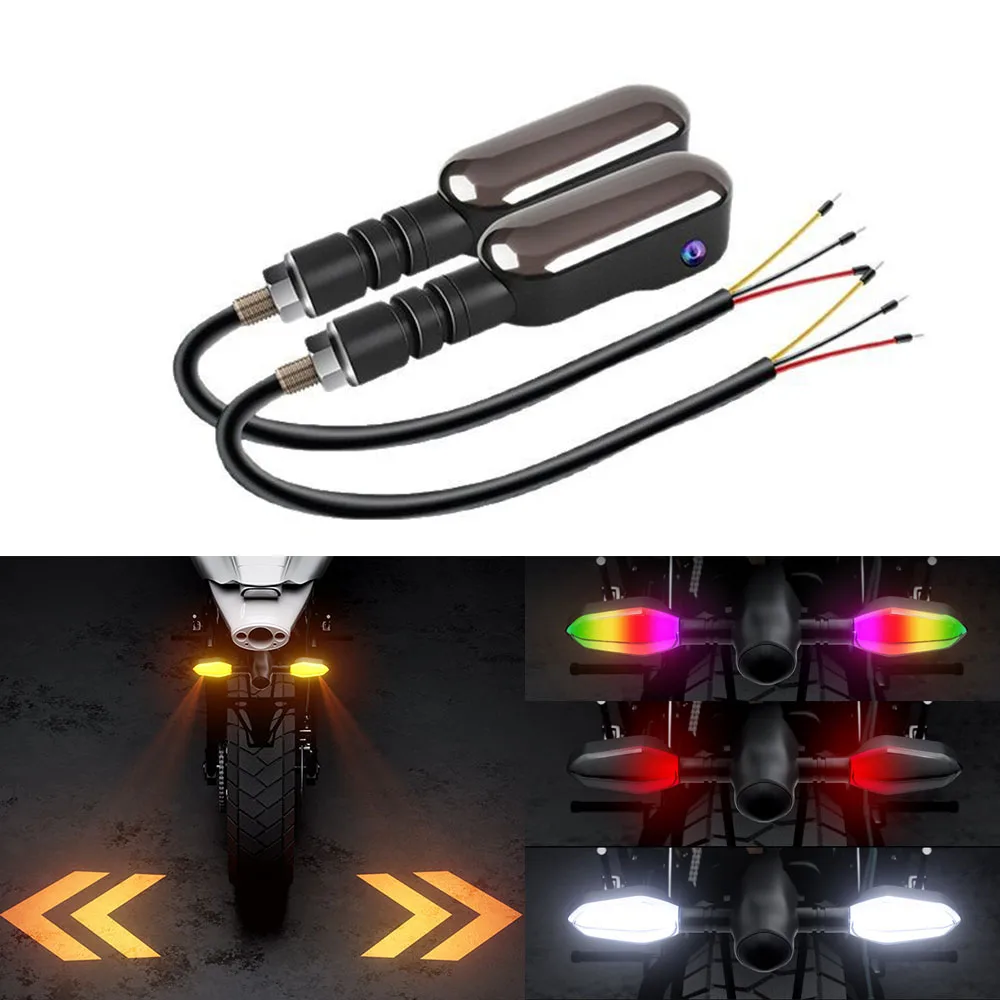 

2pcs Motorcycle turn signal rgb projection arrow turn taillight moto LED indicator light Flashing Warning Decorative tail lights