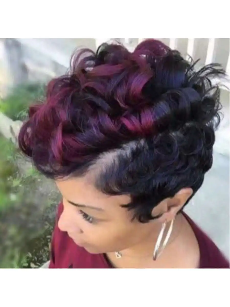 

Короткие кудрявые парики, парик в стиле пикси, короткие волосы, черный парик с челкой, натуральные волнистые синтетические парики для отдыха, путешествий, семейных встреч