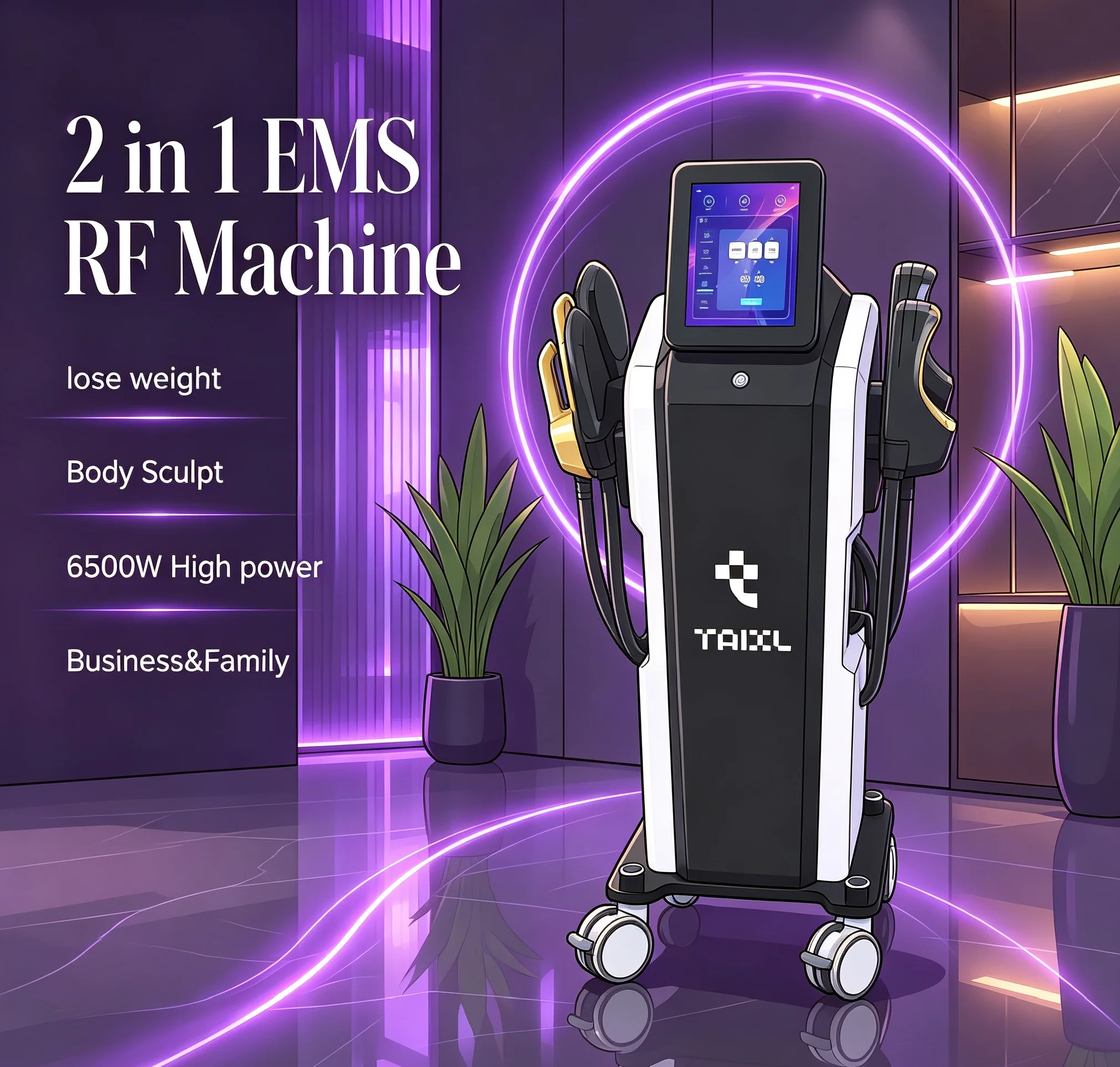 TAIXL Professional 4 handles vertical EMS Body Slimming machine 6500W Skin Tighten muscle training commercial use With US Plug