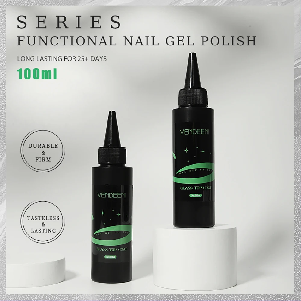 Vendeeni 100ml Glass Top Coat Gel Nail Polish UV LED Soak Off Gel Varnish Wear Scratch Resistant Nail Art Top Coat Salon Quality