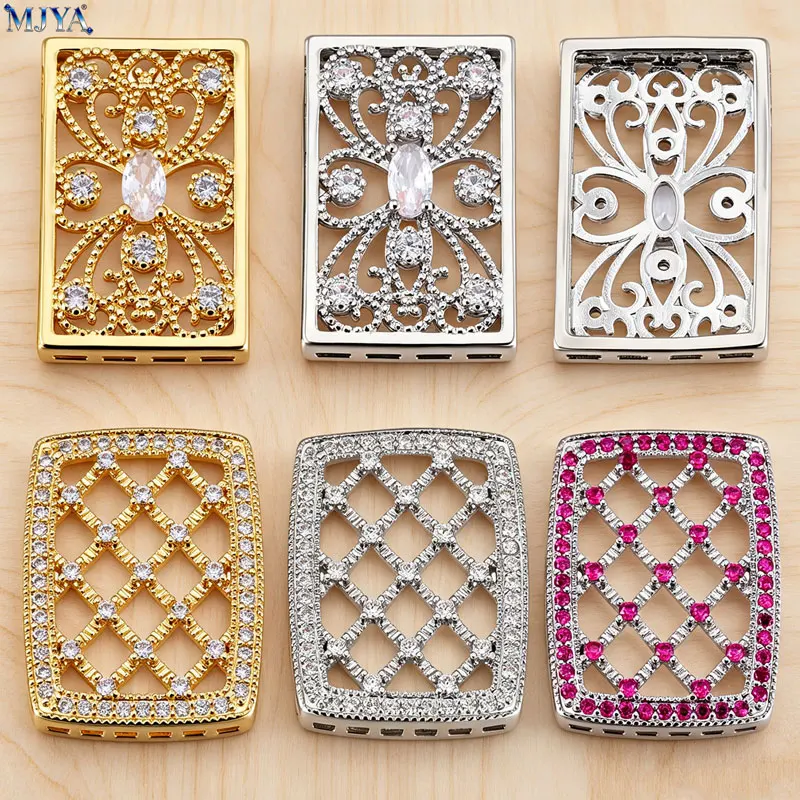 MJYA Hollow Flower Spacers Zircon Copper Connector Components For DIY Needlework Pearls Jewelry Making Supplies Accessories