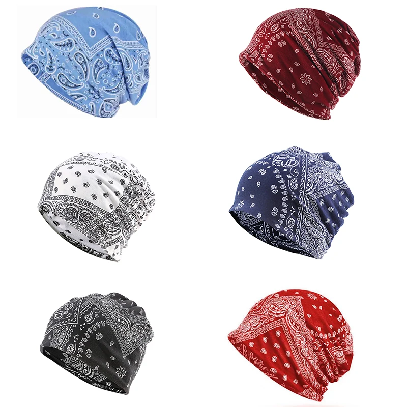 New Brimless Hat Ear Protector Head Cap Cashew Flower Pattern Printed Pile Cap Men and Women