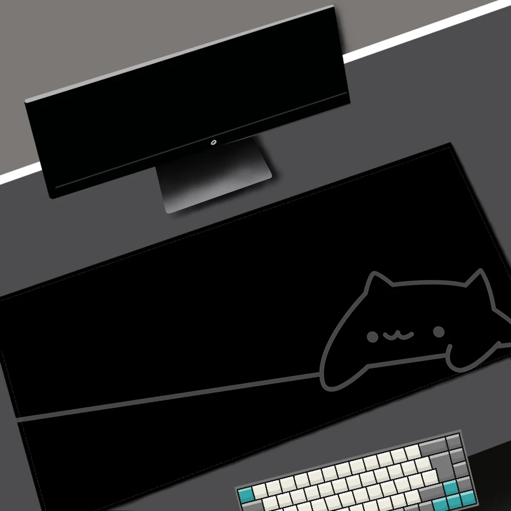 White Deskmat Black Cat Kawaii Mouse Pad Minimalistic Gaming Laptop Large Mousepad Anime Office Carpet Gamer Keyboard Mouse Mats