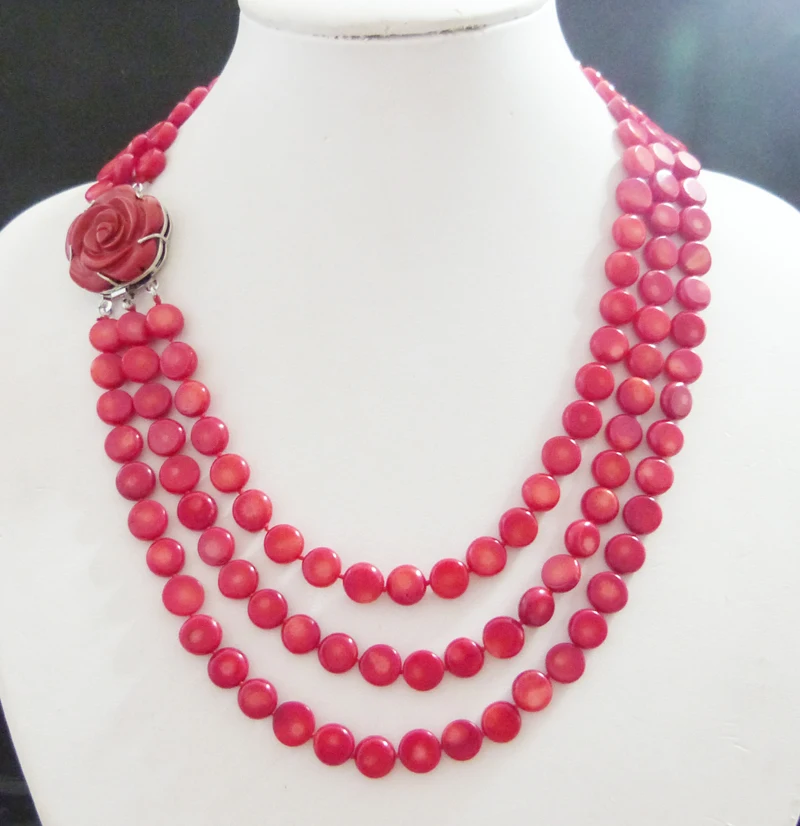 classic, 12mm 3 layers. natural Red coral necklace 19-22