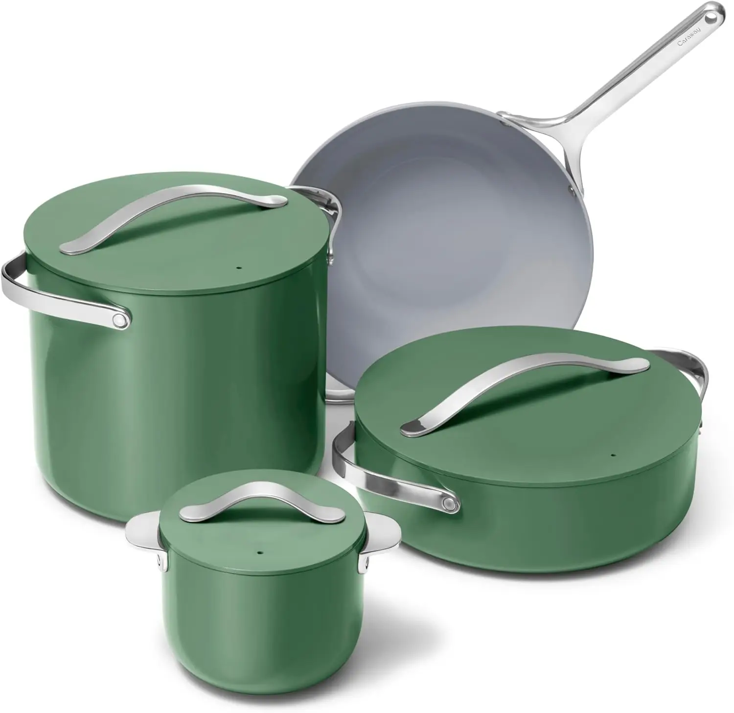 Caraway Cookware+ Collection - Specialty Cookware Set - Petite Cooker, Stir Fry Pan, Rondeau, & Stock Pot - 3 Lids & Storage