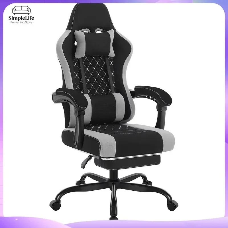 1pc Ergonomic Gaming Chair with Pocketed Spring Cushions Adjustable Height Headrest Lumbar Support Swivel Base Racing Style