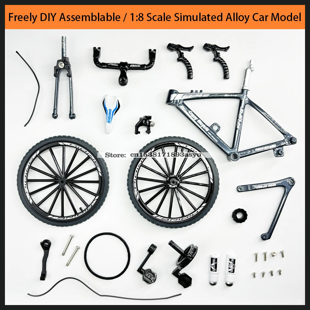 1:8 mini modelo de bicicleta de liga com rack de estacionamento, decoração fundida, metal, montanha, dedo azul, simulação de bicicleta, presentes, brinquedos para meninos