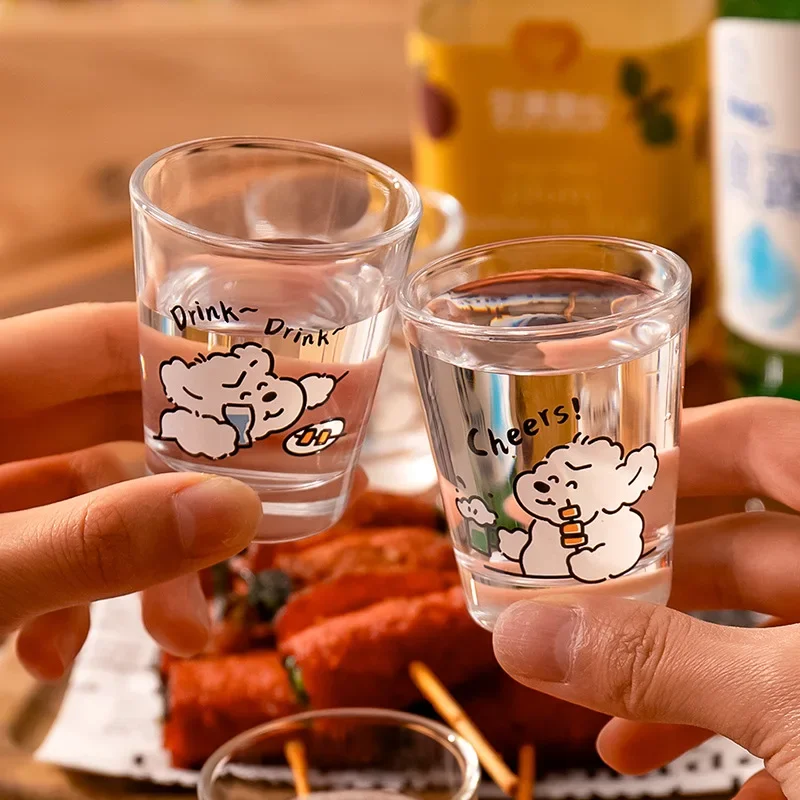 Slightly Tipsy Puppy Personality Soju Glass, Japanese Glass Sake Glasses, 50ml Liquor Glass Small Beer Cup, Party Bar Utensils