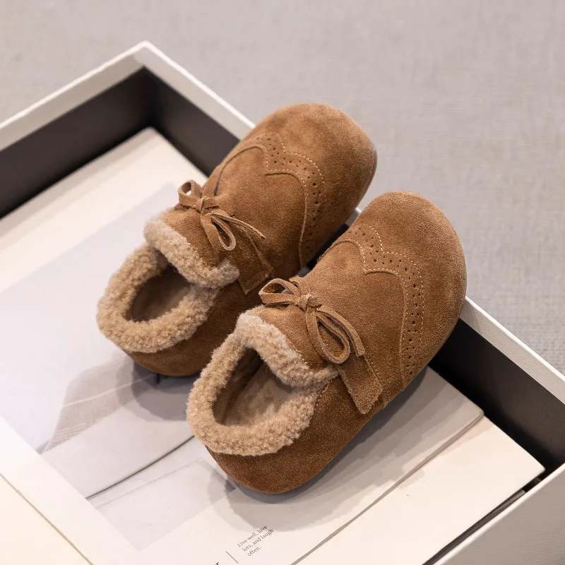 

Детские ботинки в стиле ретро, женские лоферы на плоской подошве, меховые слипоны с узлом-бабочкой, резиновые детские зимние сапоги на низком каблуке с круглым носком