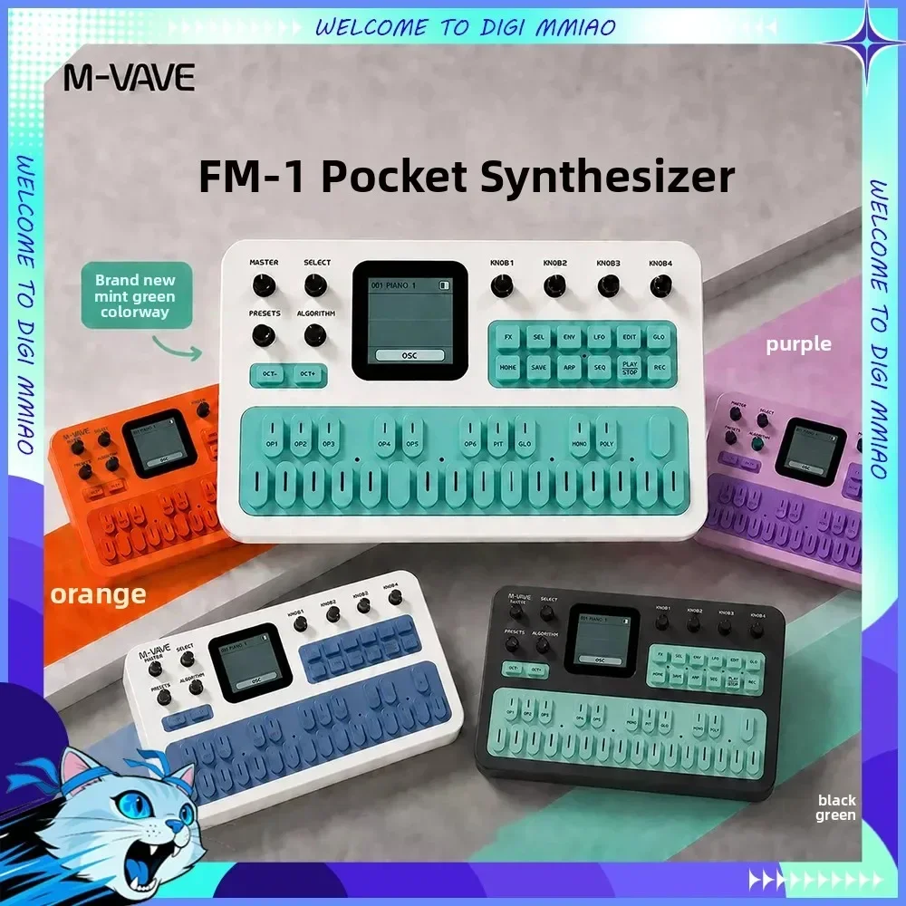 M-VAVE Portable FM1 Pocket Synthesizer Modulation Analog FM Arpeggio Sequencer Effect Keyboard Music Production Christmas Gifts