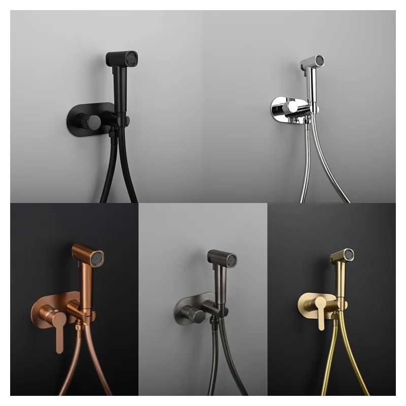Gold Black White Bidet Shower Faucets Brass Hygienic Shattaf Spray Round Tap Hot Cold Water Mixer Toilet Bathroom Bidet Shower