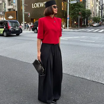 Women's Short-Sleeve Summer Blazer 4 Ladies Commute Short Sleeve Blazer Women Summer Elegant Stand-up Collar Short Blazer New Trendy High Street Casual Blazer Female 4