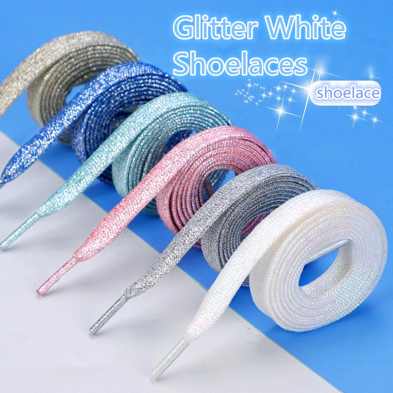 Fashion Colorful Shoelaces Glitter White Shoelaces Sneakers Shiny Gold Shoelace Silver Flat Shoe Lace Sports Running Laces 1Pair